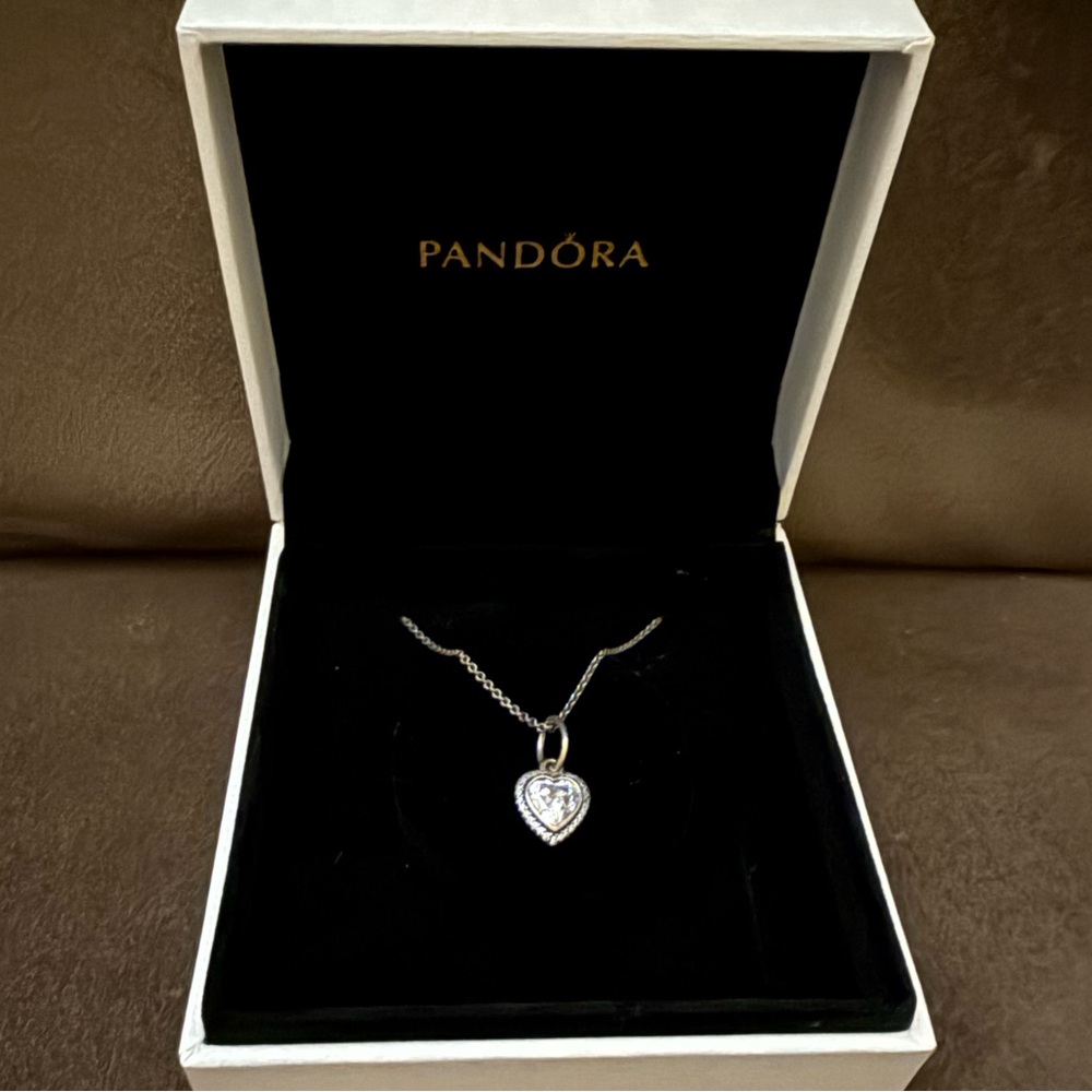 RETIRED Pandora Sterling Silver Sparkling Love Pendant & Necklace
